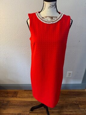 Cynthia Rowley Red Sleeveless Shift with Pearl Neckline